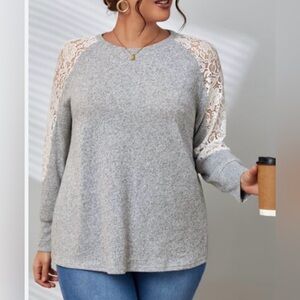 Chic Gray Lace Sleeve Women's Top